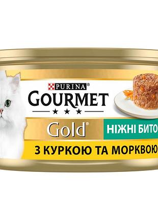 Блок (12 шт.) вологий корм gourmet gold "ніжні биточки" для дорослих котів, з куркою та морковою, 85 г