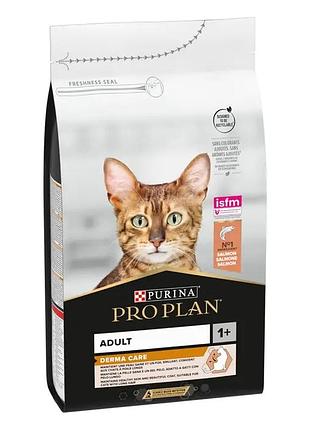 Сухой корм pro plan adult 1+ derma care для взрослых кошек для поддержания здоровья кожи и красоты шерсти, с лососем, 1.5 кг
