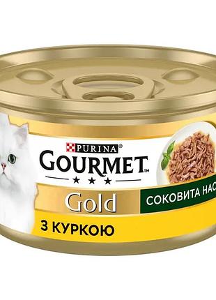 Блок (24 шт.) вологий корм gourmet gold "соковита насолода" для дорослих котів, з куркою, 85 г