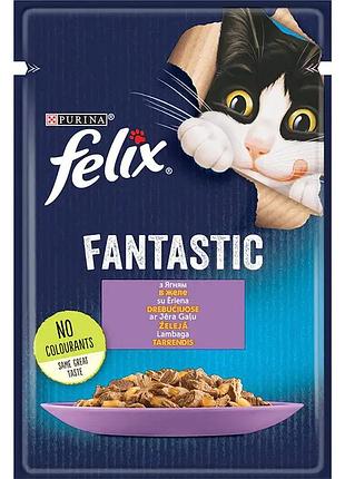 Блок (26 шт.) влажный корм felix fantastic для взрослых кошек, кусочки в желе, с ягненком, 85 г