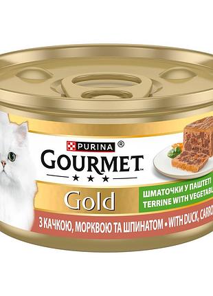Блок (24 шт.) влажный корм gourmet gold для взрослых кошек, кусочки в паштете, с уткой, морковью и шпинатом, 85 г