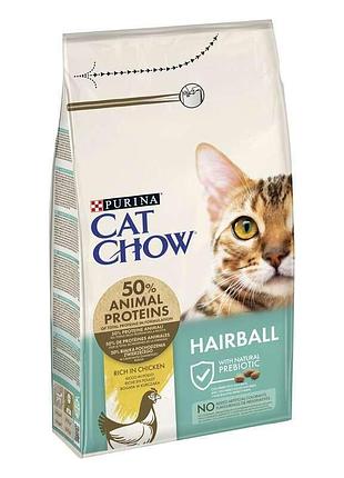 Сухий корм cat chow hairball для дорослих котів для зменшення утворення кульок шерсті у травному тракті, з куркою, 15 кг