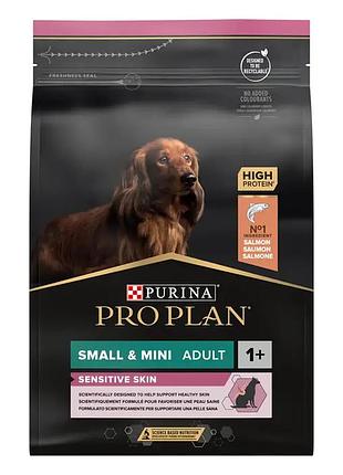Сухий корм pro plan small&mini adult 1+ sensitive skin для дорослих собак малих порід, з чутливою шкірою, з лососем, 3 кг