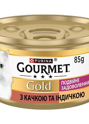 Блок (24 шт.) влажный корм gourmet gold «двойное удовольствие» для взрослых кошек, кусочки в подливе, с уткой и индейкой, 85 г