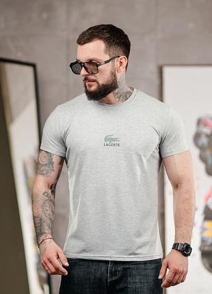 Футболка lacoste тр6989, серая, мужская, хлопковая футболка lacoste, повседневная футболка lacoste