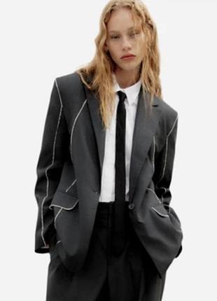 Піджак жіночий подовжений , блейзер оверсайз з контрастними швами zara