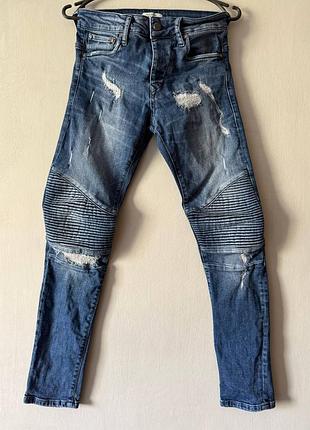 Мужские джинсы jack &amp; jones glenn slim / стильные байкерские джинсы (размер w27 l30 / xs-s)