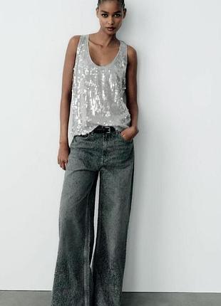 Майка топ в паєтки срібляста блискуча s zara silver sequin top 2712/030