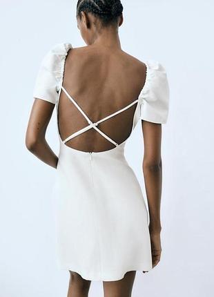 Біла міні сукня з льоном у складі zara