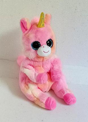 Плюшева іграшка ty beanie baby рожево-помаранчевого кольору з ефектом тай-дай, єдиноріг, "скайлар"