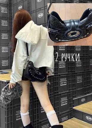 Стильна чорна сумка  y2k / grunge з 2 ручками