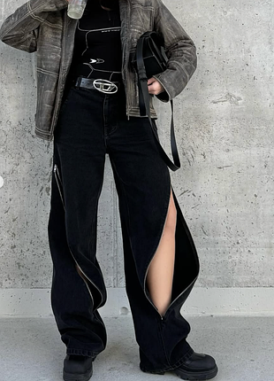 Match denim чорні джинси із замками на ногах black zip jeans україснький бренд розмір 26