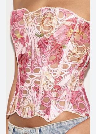 Новий корсет полупрозорий жіночий з кісточками рожевий літній з бірочкою