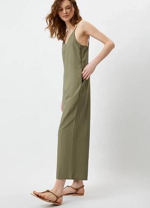 Льняной комбинезон кюлоты uniqlo (размер s, хаки/оливковый).