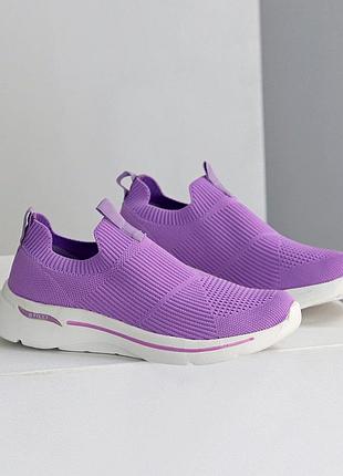 Летние эластичные спортивные сиреневые мокасины