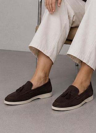 Жіночі лофери loro piana, шоколад, 36-41, замша