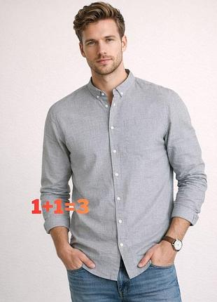 😉1+1=3 брендова сіра чоловіча натуральна сорочка оксфорд racing green, розмір 50 - 52