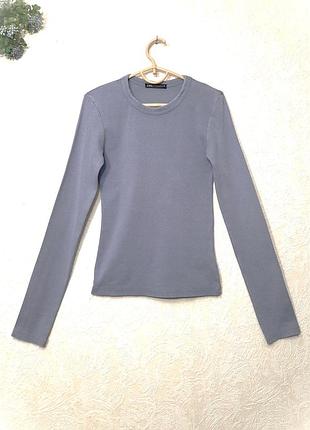 Футболка женская серая прямая лонгслив длинные рукава в рубчик бренд zara xs-s-м 42-44-46