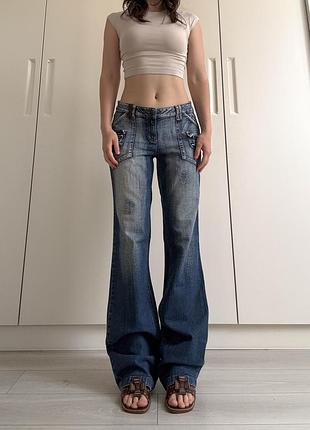 Джинсы 38 m синие средняя талия посадка клёш flared bootcut vintage винтаж 2000ые 90ые y2k