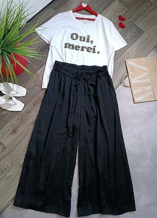 Брюки брюки женские черные легкие жатка палаццо zara.