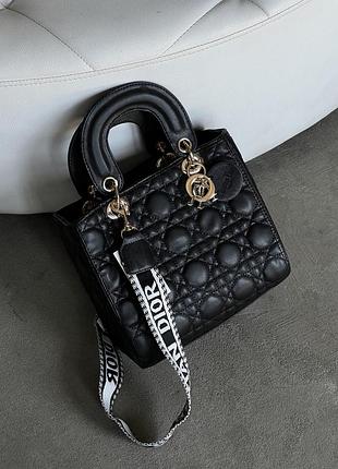 Сумочка dior lady большая черная широкий ремешок
