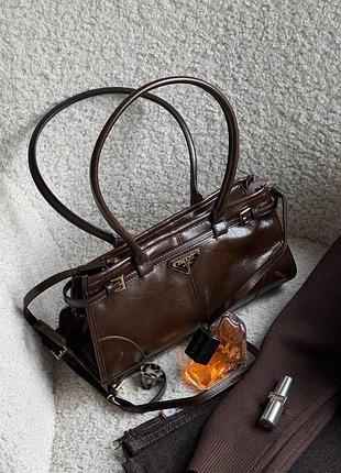 Prada medium leather handbag brown 2