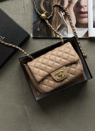 Сумка женская chanel мини - люксовая качество бежевый