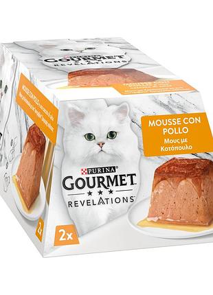 Блок (12 шт.) вологий корм gourmet revelations для дорослих котів, мус з підливкою, що стікає, з куркою, 2x57 г