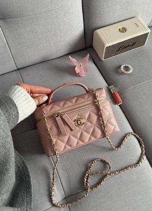 Chanel caviar quilted cc top handle long vanity pink