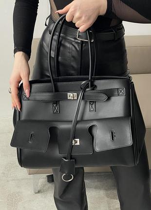 Сумка balenciaga bel air tote bag big size чорний+срібло — premium