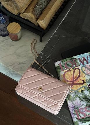Chanel classic wallet on chain quilted pink/gold магнітна коробка