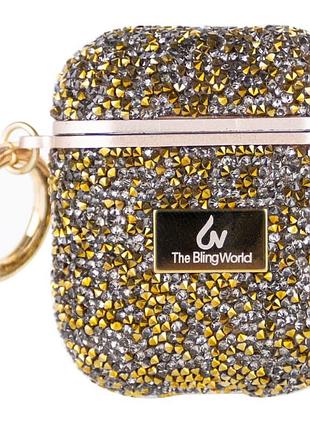 Tpu чехол bling world rock diamond для наушников airpods 1/2 золотой