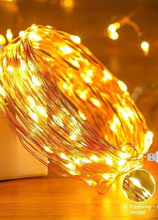 Світлодіодна гірлянда 10 м 100 led-лампочок usb з пультом керування від powerbank