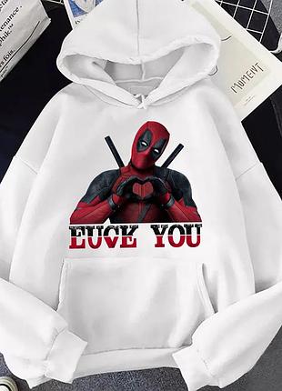 Худи с принтом "deadpool" дедпул 4 белый, весна/осень, 3xl