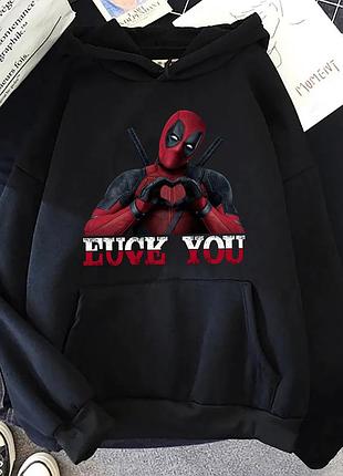 Худи с принтом "deadpool" дедпул 4 черный, весна/осень, s