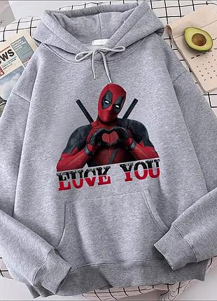 Худи с принтом "deadpool" дедпул 4 серый, весна/осень, m