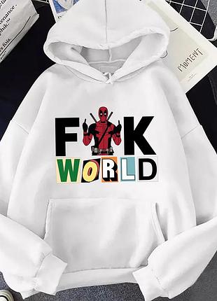 Худи с принтом "deadpool" дедпул 2 белый, весна/осень, 2xl