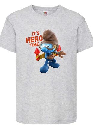 Футболка смурфики (smurfs 008) серая, 104-116-128-140-152-164 размер