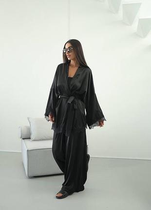 Женский костюм, из шелка армани, с кружевом m, черный