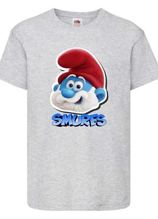 Футболка смурфики (smurfs 002) серая, 104-116-128-140-152-164 размер