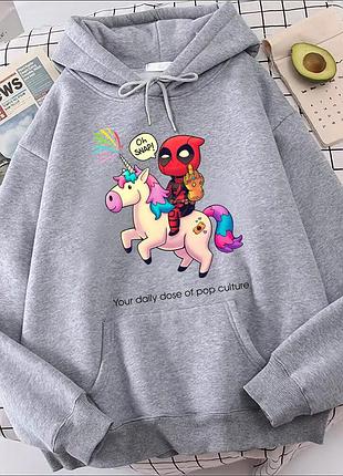 Худи с принтом "deadpool" дедпул 1 серый, весна/осень, 3xl