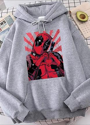 Худи с принтом "deadpool" дедпул 3 серый, весна/осень, xl