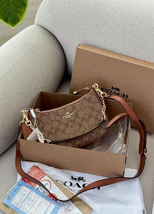Coach teri shoulder bag in signature canvas brown/beige [крафтова брендована коробка]