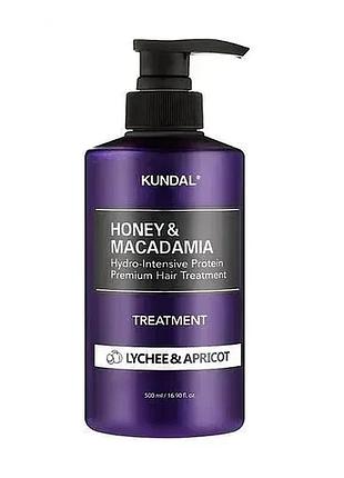 Кондиционер для волос "лечи & абрикос"kundal honey & macadamia protein hair treatment lychee & apricot 500ml