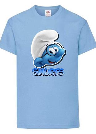Футболка смурфики (smurfs 004) світло блакитна, 104-116-128-140-152-164 розмір