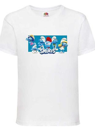 Футболка смурфики (smurfs 0011) белая, 104-116-128-140-152-164 размер