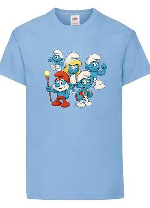 Футболка смурфики (smurfs 0013) светло голубая, 104-116-128-140-152-164 размер