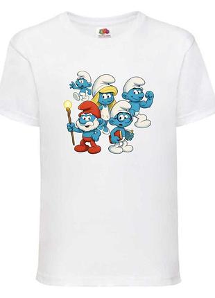 Футболка смурфики (smurfs 0013) белая, 104-116-128-140-152-164 размер