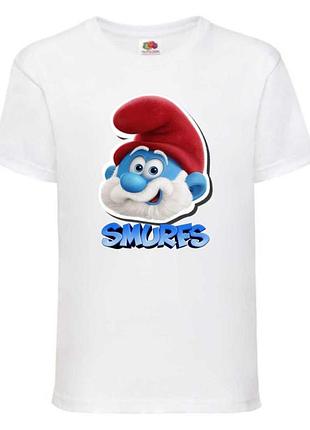 Футболка смурфики (smurfs 002) белая, 104-116-128-140-152-164 размер
