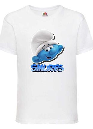Футболка смурфики (smurfs 003) белая, 104-116-128-140-152-164 размер
